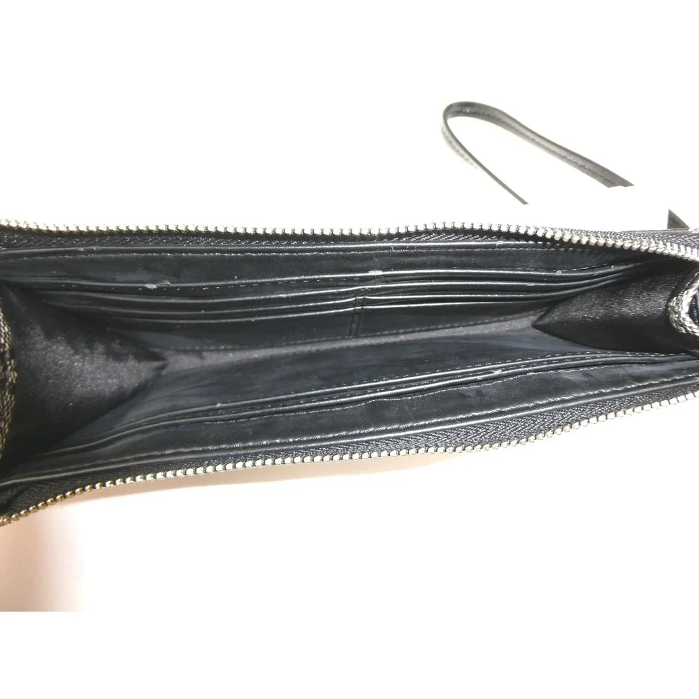Coach Zippy Signature Stripe Black White PVC Wallet Wristlet F49078